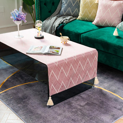 Cotton Linen Coffee Table Cloth,Coffee Table Cover with Tassels TV Cabinet Waterproof Rectangle Wavy Tablecloths