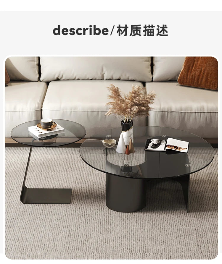 Tempered glass coffee table, living room, household, simple combination, round table, high-end feeling, small unit, side table