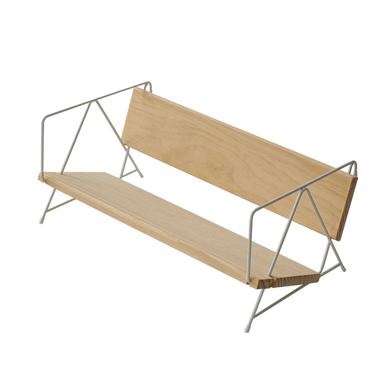 Iron Solid Wood Small Bookshelf Desktop Book Simple Storage Shelf Office Desk Shelf