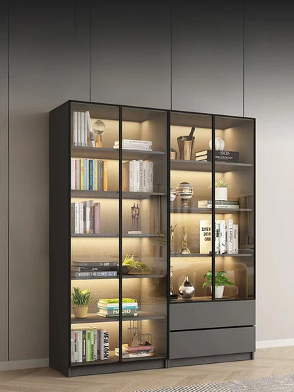 Glass door, light luxury bookcase, living room, floor to wall, dustproof bookcase, bookshelf
