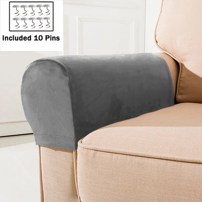 1 Pair Sofa Armrest Covers Velvet Elastic Chair Arm Covers Armrest Protectors for Living Room Included 10 pins to keep covers