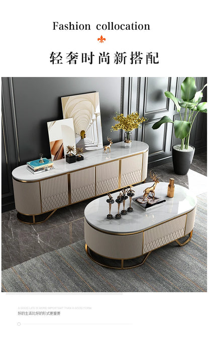Affordable Luxury Style TV Cabinet and Tea Table Combination Simple Modern Living Room Floor Cabinet Marble