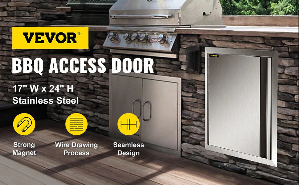 Stainless Steel BBQ Cabinet Access Door W/ Recessed Handle for Indoor/Outdoor Kitchen, BBQ Island, Kitchen Sink, Fireplace