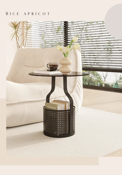 Home online celebrity simple sofa, small round table, living room glass, small coffee table, small bedside table.