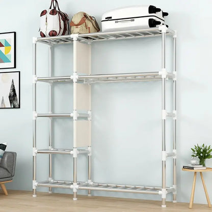 Simple Wardrobe Cloth Closet Furniture For Home Household Bedroom Assembly Cabinet Steel Pipe Reinforced Storage Rack Wardrobe