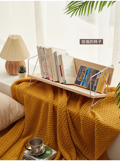 Iron Solid Wood Small Bookshelf Desktop Book Simple Storage Shelf Office Desk Shelf