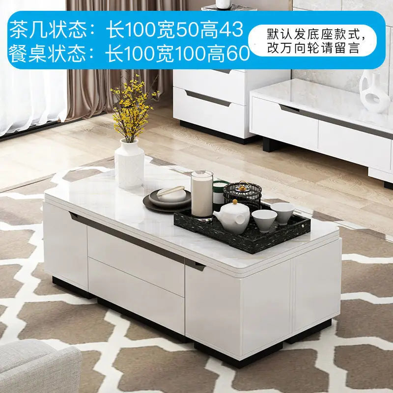 Tea table, dining table, multifunctional lifting and folding, simple modern living room, creative tempered glass coffee table