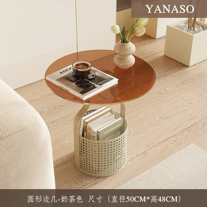 Home online celebrity simple sofa, small round table, living room glass, small coffee table, small bedside table.