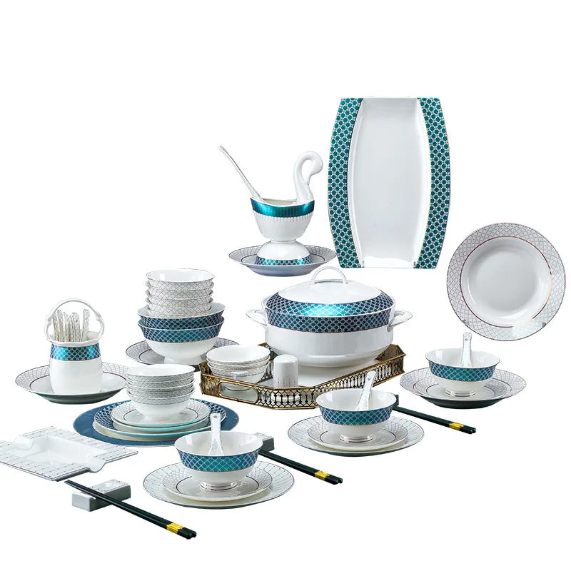 Jingdezhen dish set European style bowls and chopsticks bone china tableware gift bone china tableware