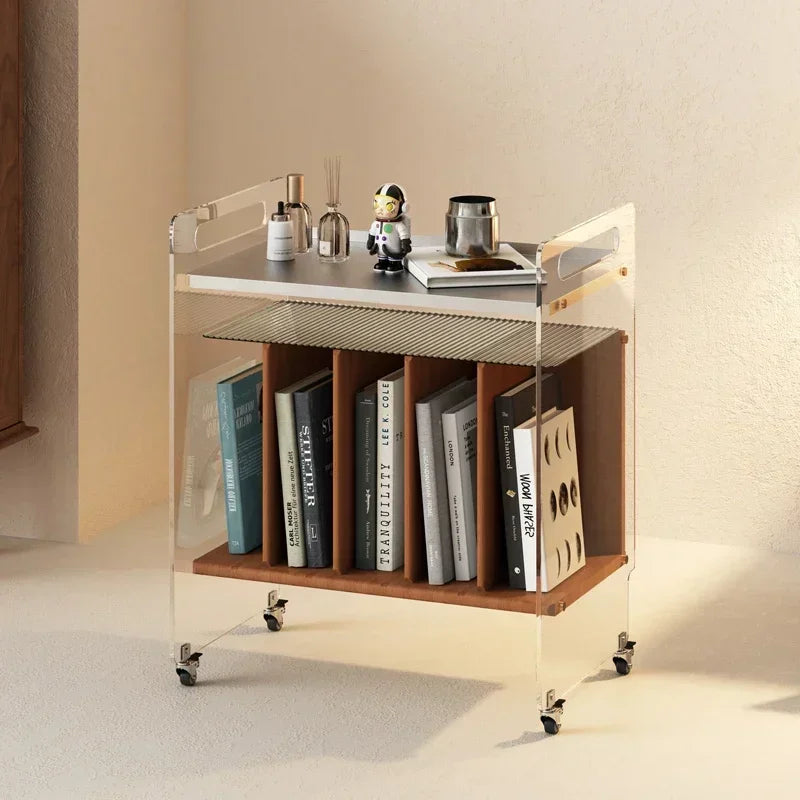 Medieval vinyl record cabinet, solid wood movable side cabinet, small unit, modern magazine cabinet, living room cart