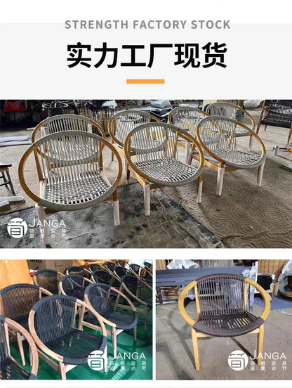 Garden 3 Piece Woven Rope Patio Furniture Set with Cushions, All Weather Patio Conversation Bistro Set Outdoor Table and Chairs
