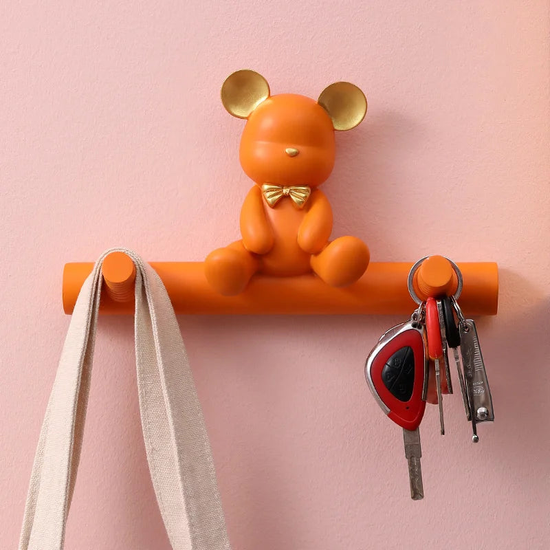 Cartoon Bear Hook Porch Key Hook Clothes Rack Wall Coat Keychain Bathroom Accessories Holder Hook Hat Clothes Display Stands