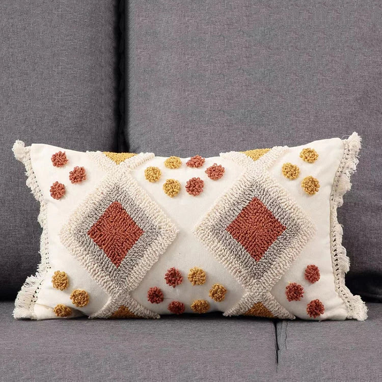 Boho Style Cushion cover Ivory Burt Orang Decoration Pillow Cover 45x45cm/30x50cm Tufted for Living room Bedroom Sofa Bed Couch