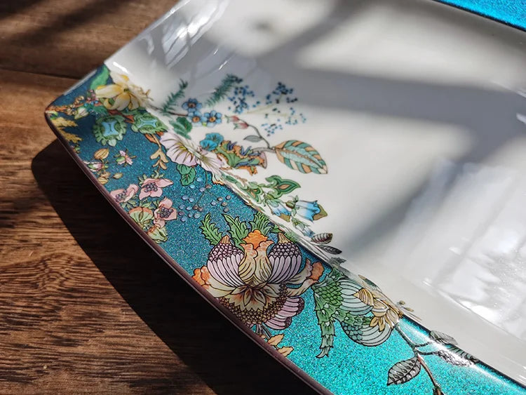 Bone china tableware Chinese style pastoral style 4.5 inch rice bowl flower bird embossed flower 8 inch plate 12 inch fish plate