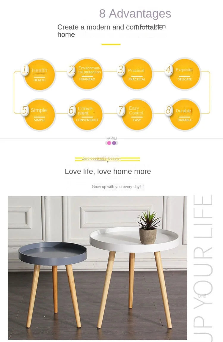 Nordic Furniture Small Coffee Tables Family Modern Balcony Live Room Bedroom Sofa Side Corner Movable Tray Round Table Assembly