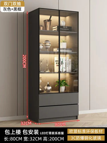 Glass door, light luxury bookcase, living room, floor to wall, dustproof bookcase, bookshelf