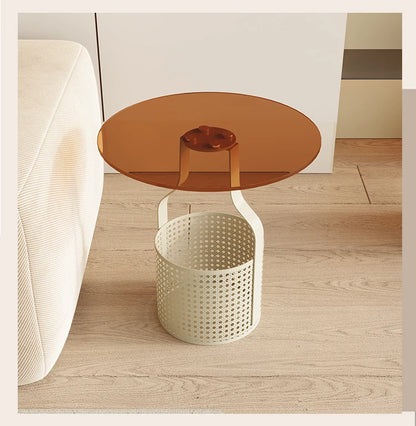 Home online celebrity simple sofa, small round table, living room glass, small coffee table, small bedside table.