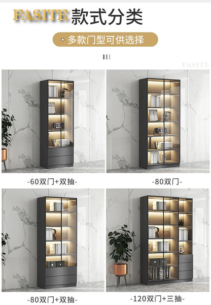Glass door, light luxury bookcase, living room, floor to wall, dustproof bookcase, bookshelf