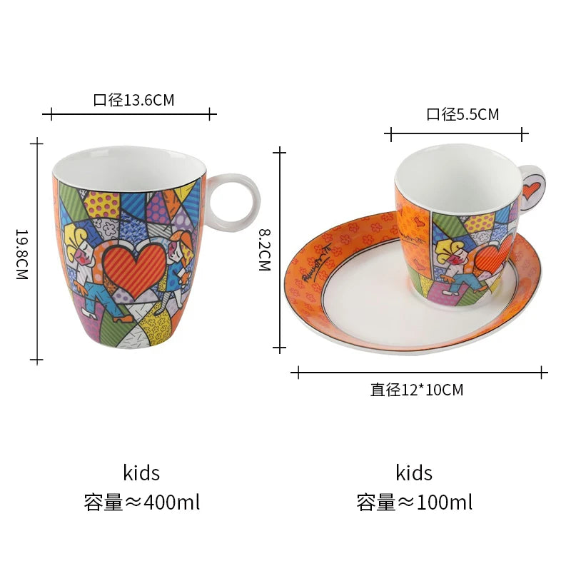 German Blue Cat European Creative Mini Ceramic Coffee Cup Tea Cups and Saucer Sets  Coffee Cup  Cute Cup  Teacup Mug