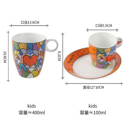 German Blue Cat European Creative Mini Ceramic Coffee Cup Tea Cups and Saucer Sets  Coffee Cup  Cute Cup  Teacup Mug