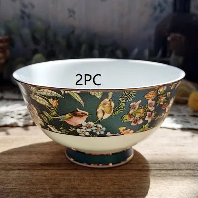 Bone china tableware Chinese style pastoral style 4.5 inch rice bowl flower bird embossed flower 8 inch plate 12 inch fish plate