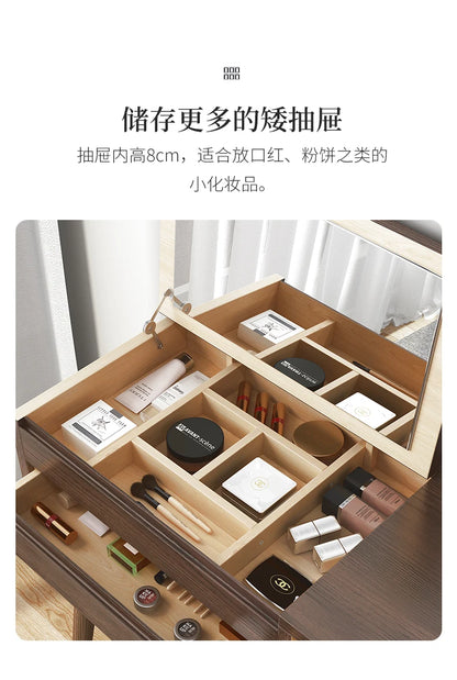 Qf Modern Minimalist Solid Wood Dresser Desk Integrated Mirror Foldable Makeup Table