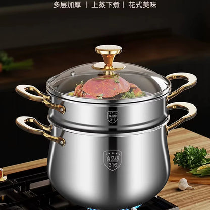 316 Stainless Steel Steamer Drain Steamer Rice Steamer Household Milk Pot Soup Pot Steamer Water Cooking Pot Couscous