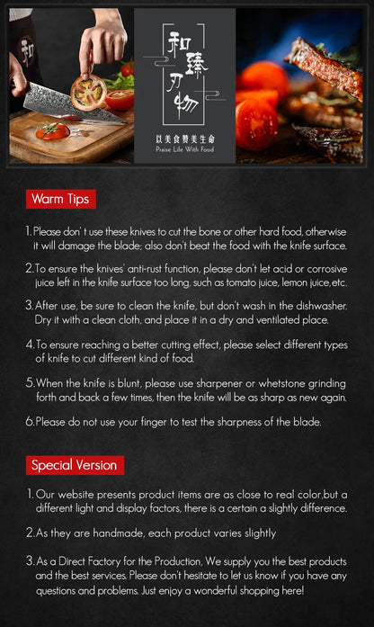 HEZHEN 7PC Knife Set Professional Damascus Steel Chef Santoku Bread Utility Paring Cook Knife For Meat Sharp Kitchen Knife