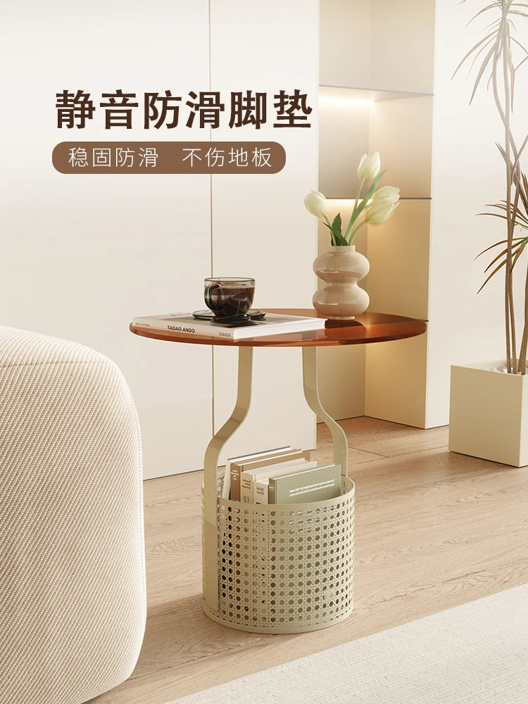 Home online celebrity simple sofa, small round table, living room glass, small coffee table, small bedside table.