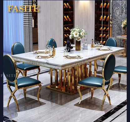 Luxury White Marble Dining Table And Chair Combination Rectangular Household Italian Type Large Concise Mesa Modern Furniture