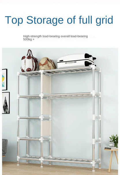 Simple Wardrobe Cloth Closet Furniture For Home Household Bedroom Assembly Cabinet Steel Pipe Reinforced Storage Rack Wardrobe