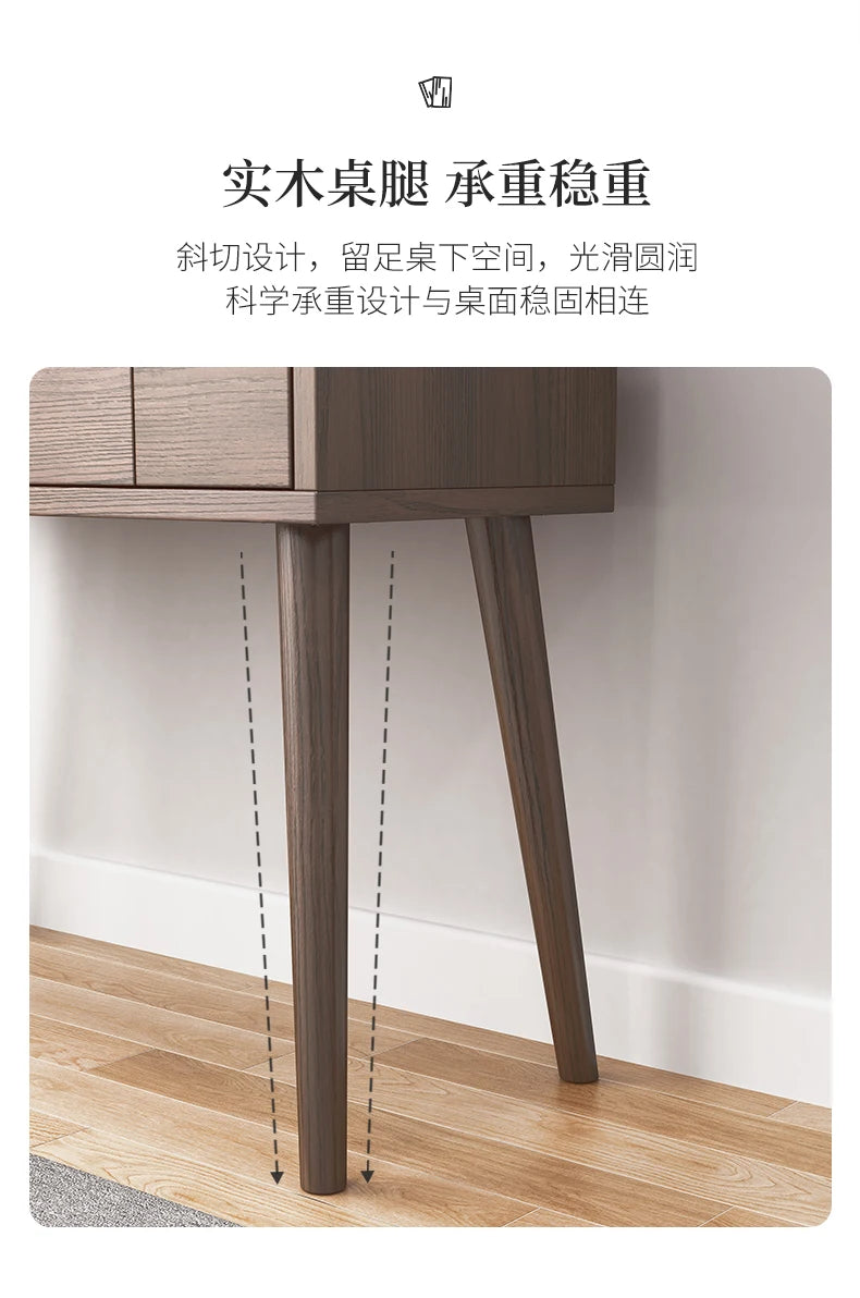 Qf Modern Minimalist Solid Wood Dresser Desk Integrated Mirror Foldable Makeup Table