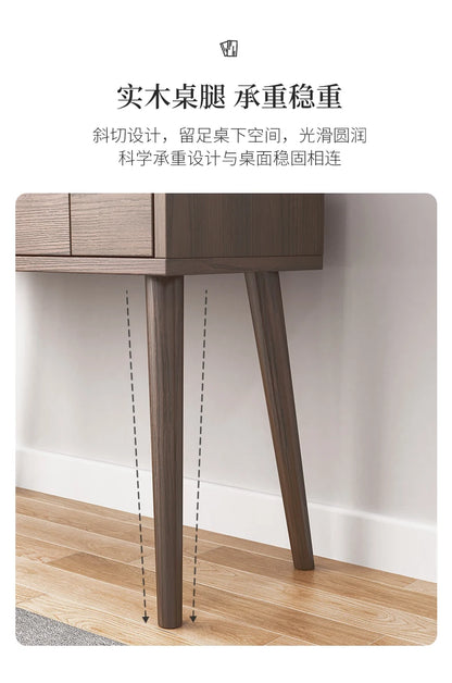 Qf Modern Minimalist Solid Wood Dresser Desk Integrated Mirror Foldable Makeup Table