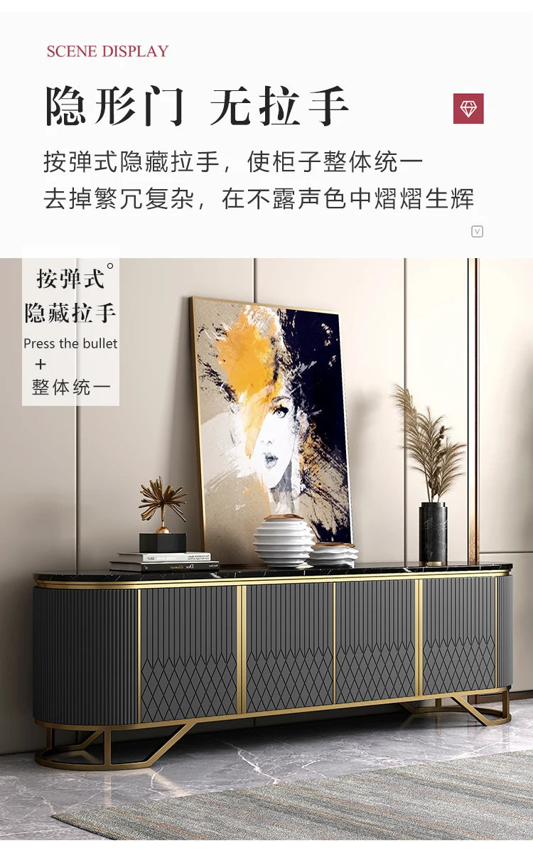 Affordable Luxury Style TV Cabinet and Tea Table Combination Simple Modern Living Room Floor Cabinet Marble