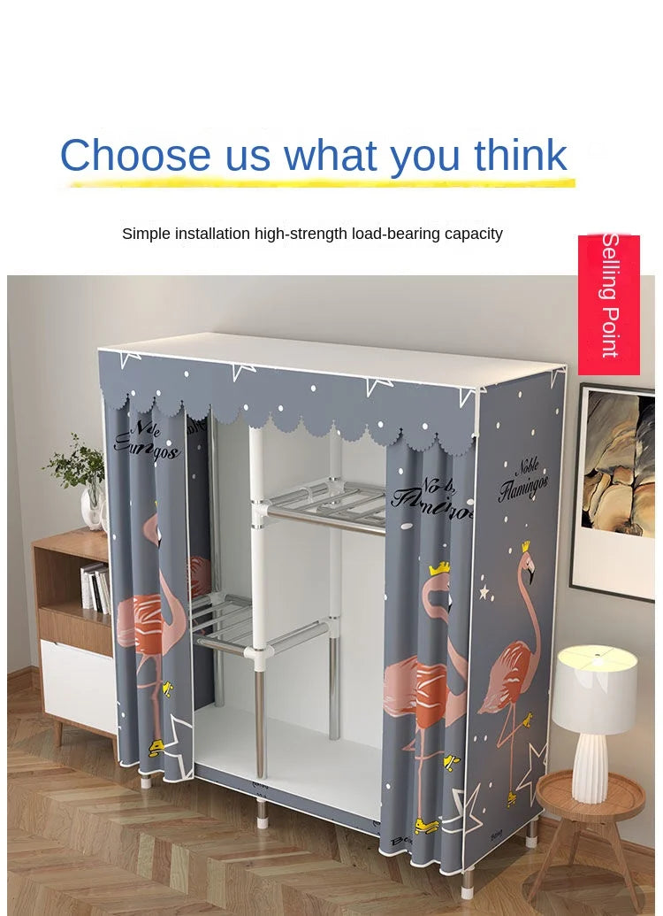 Simple Wardrobe Cloth Closet Furniture For Home Household Bedroom Assembly Cabinet Steel Pipe Reinforced Storage Rack Wardrobe
