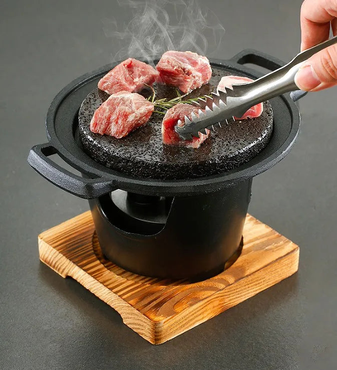 Portable mini barbecue grill table BBQ single stove volcanic stone roast steak pan tea making coffee warm wine stove 080-2B