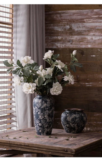 Jingdezhen Retro Literature And Art New Chinese Ceramic Vase Homestay Hotel TV Cabinet With Dried Flower Decorations