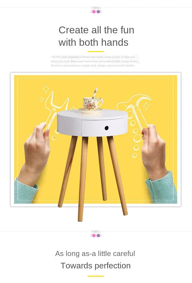 Nordic Furniture White Bedside Table Small Coffee Tables Living Room Modern Balcony Bedroom Cylinder Sofa Side Corner Movable