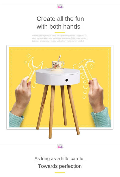 Nordic Furniture White Bedside Table Small Coffee Tables Living Room Modern Balcony Bedroom Cylinder Sofa Side Corner Movable