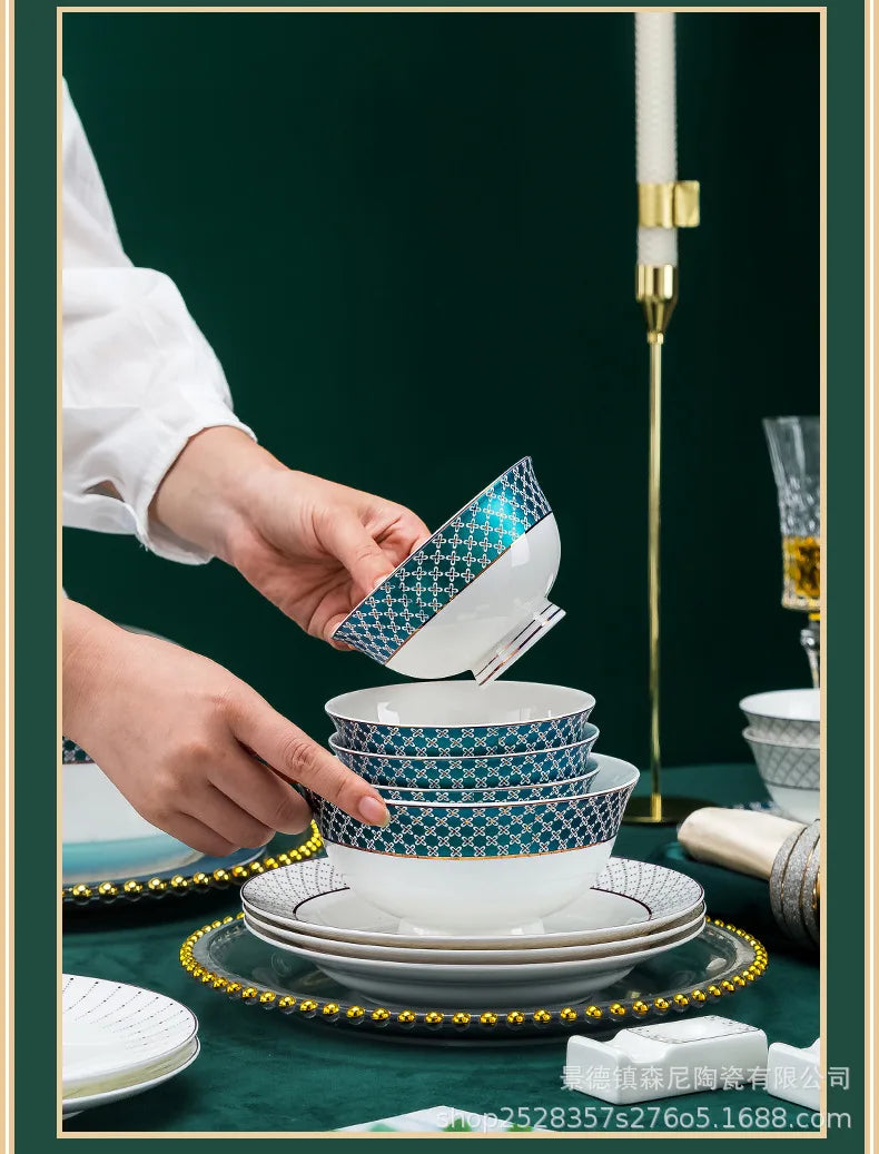 Jingdezhen dish set European style bowls and chopsticks bone china tableware gift bone china tableware