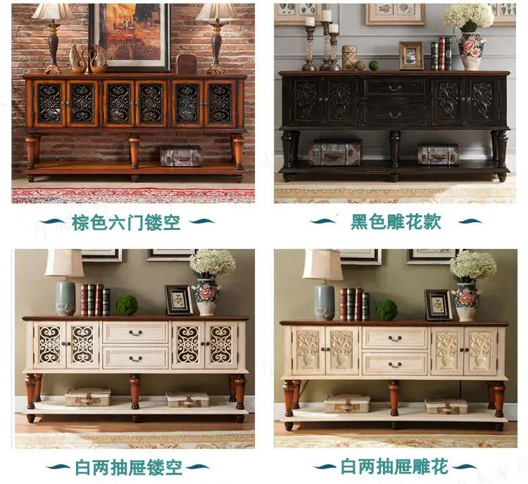 European-Style Solid Wood Console Table American Country Side Cabinet 1.6 M Side View Table Window Side Desk