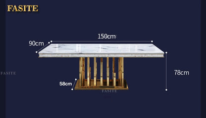 Luxury White Marble Dining Table And Chair Combination Rectangular Household Italian Type Large Concise Mesa Modern Furniture