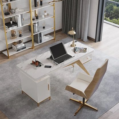 Modern Design Luxury Gold Stainless Steel Computer Table Working Desk with sintered stone for home office furniture set