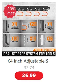 64 Inch Adjustable Storage System Wall Mount Garden Tool Organizer Tool Hangers for Mop Broom Holder Shovel Rake Broom