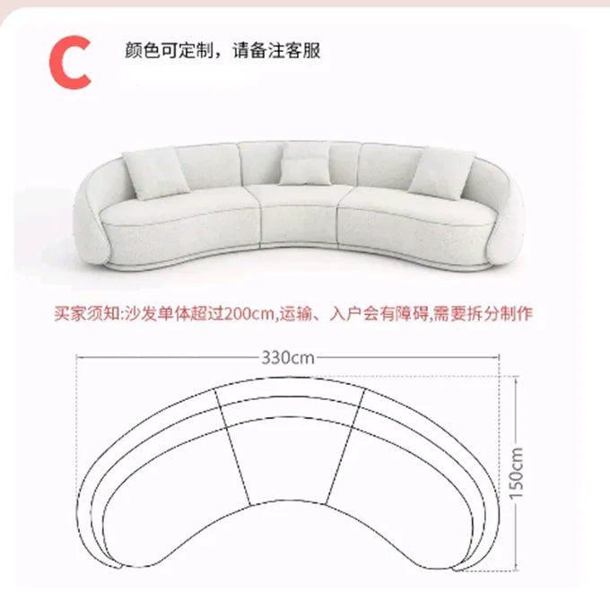 yj Sili Style Living Room Modern Light Luxury Italian Minimalist Shaped Curved Lambswool Fabric Sofa