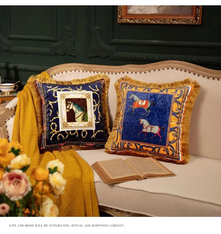 Luxury Pillow Case Horse Pattern Double Sided Velvet Hug Pillowcase Sofa Office Living Room Car Decoration Cushion Cover 45*45cm
