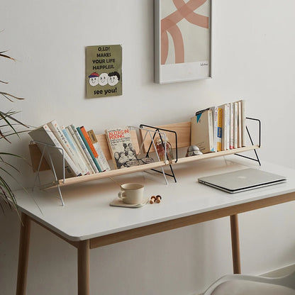 Iron Solid Wood Small Bookshelf Desktop Book Simple Storage Shelf Office Desk Shelf