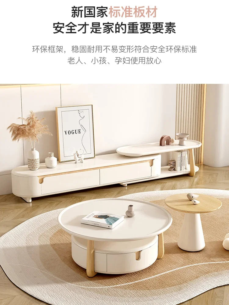 Cream style floor-to-ceiling modern simple living room home small apartment French coffee table combination