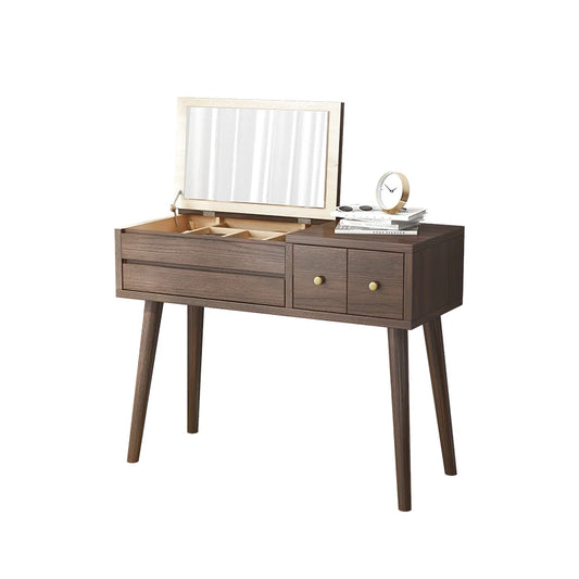 Qf Modern Minimalist Solid Wood Dresser Desk Integrated Mirror Foldable Makeup Table