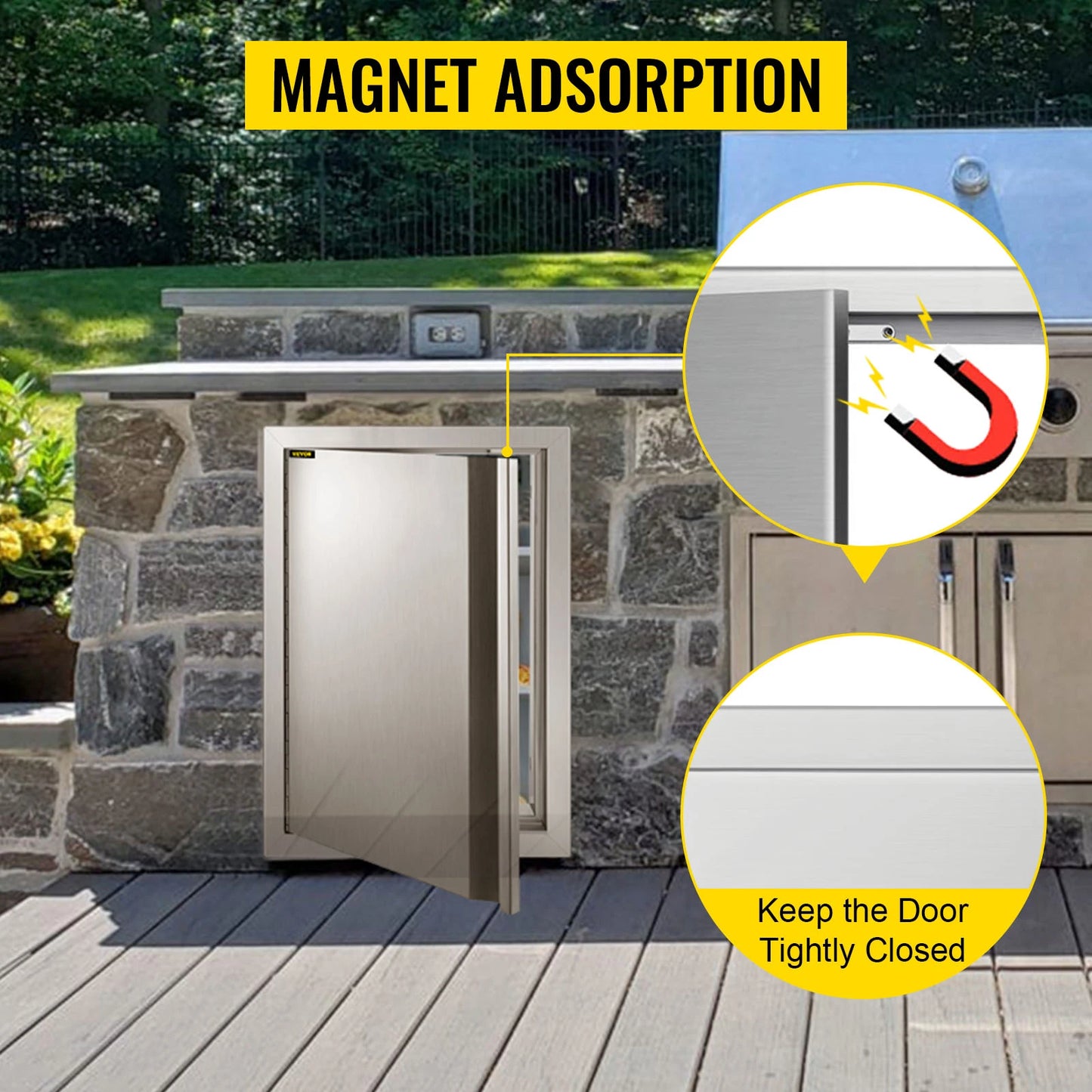 Stainless Steel BBQ Cabinet Access Door W/ Recessed Handle for Indoor/Outdoor Kitchen, BBQ Island, Kitchen Sink, Fireplace